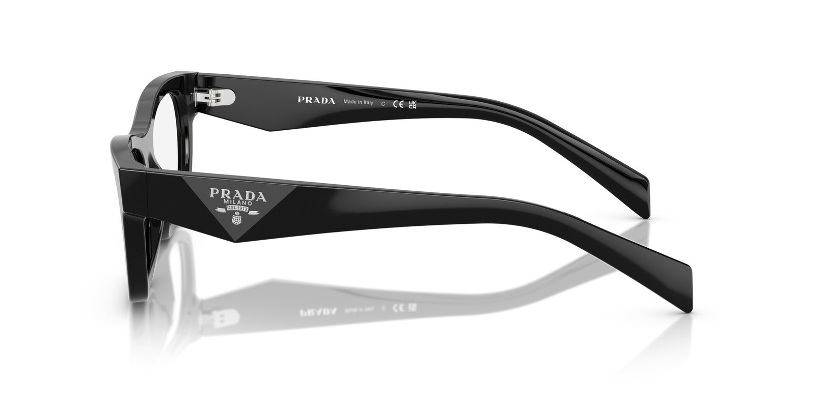 Das Bild zeigt die Bügel die Prada Brille B01V in schwarz.